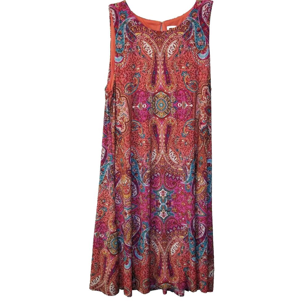 Anne Klein Dress Womens Sizez 10 Pink Orange Paisley Floral Pullover Shi…
